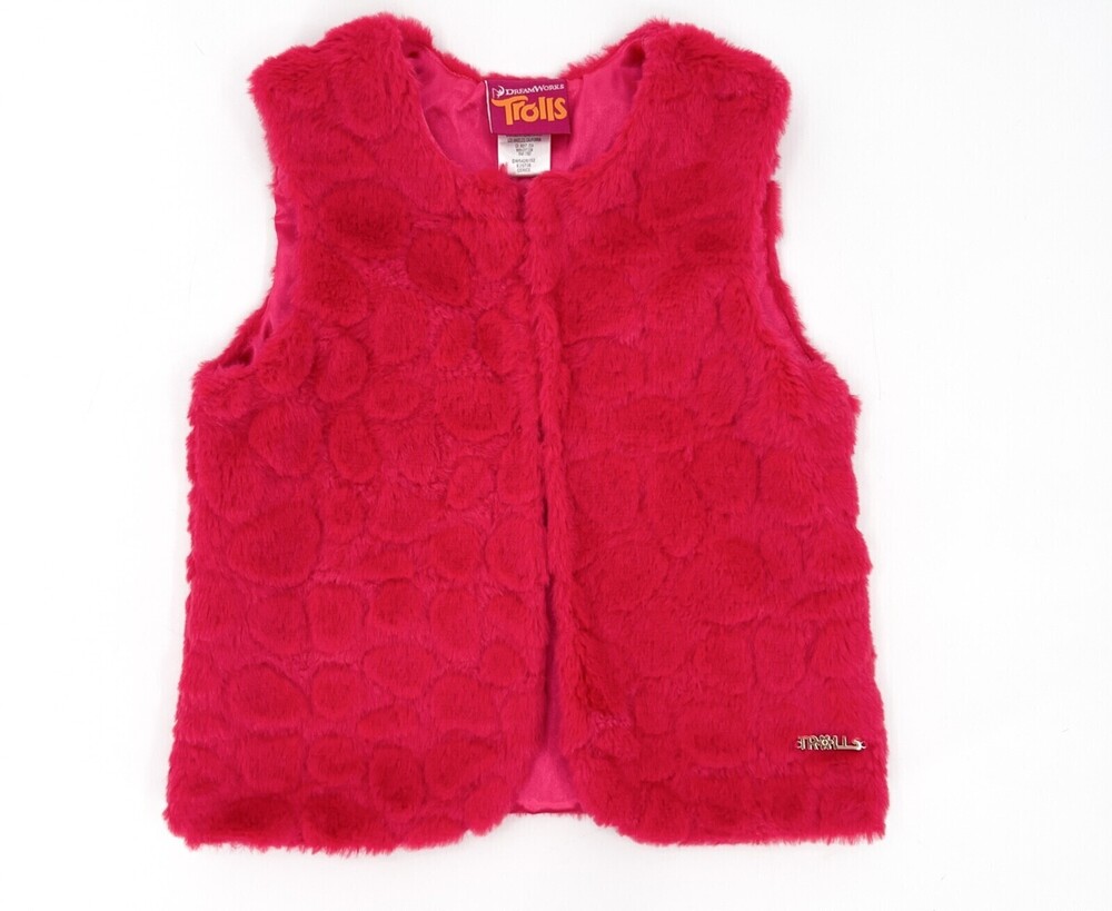 Trolls Vest Girls 4T Pink Faux Fur Vest Hook Eye Closure Front Dreamworks